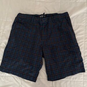Men's Blue and Orange Plaid Shorts